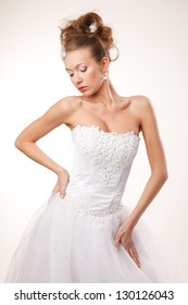 Beautiful bride is looking down