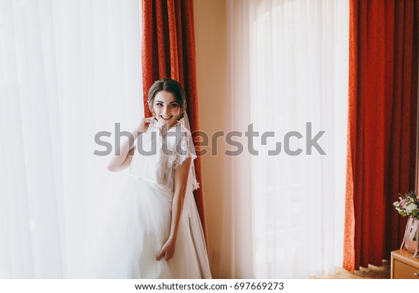 Beautiful Bride Morning Dresses Wedding Ceremony Stock Photo Edit