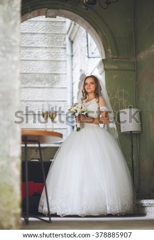 beautiful bride in an old house