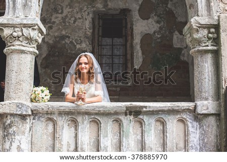 beautiful bride in an old house