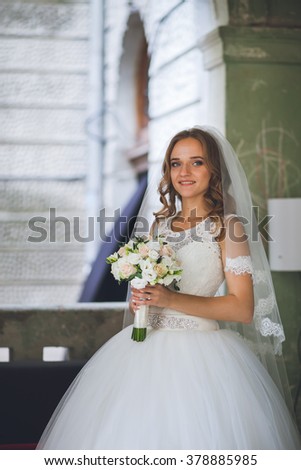 beautiful bride in an old house