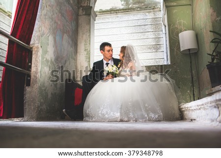 Beautiful bride in an old house