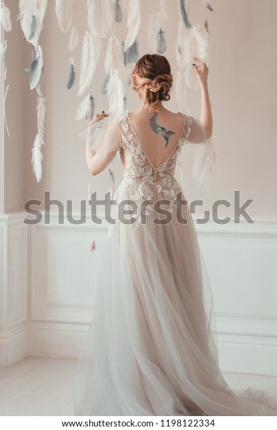 Beautiful Bride Portrait Body Paint Hummingbird Stock Photo Edit