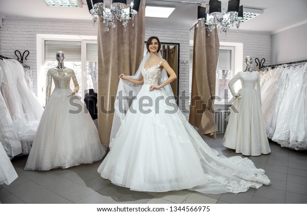 Beautiful Bride Salon Posing Wedding Dress Stock Photo Edit Now