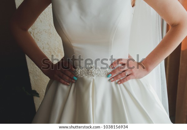 Beautiful Bride Standing Near Door Arms Stock Photo Edit Now