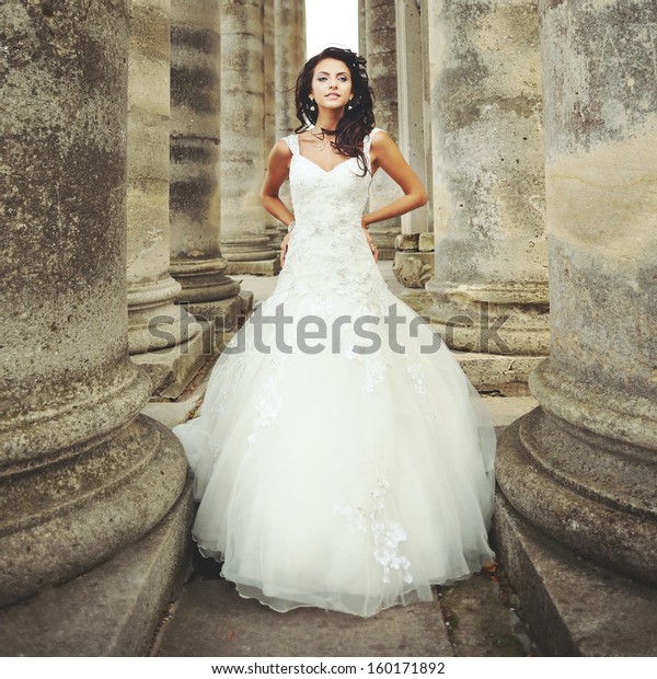 Beautiful Bride Stands Between Columns Stock Photo 160171892 | Shutterstock