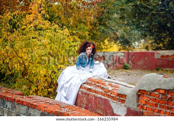Beautiful Bride Wedding Dress Denim Jacket Stock Photo Edit Now
