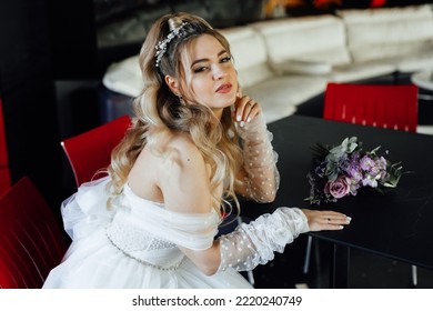 Beautiful Bride In A Wedding Dress.girl In A White Puffy Dress