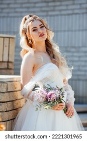 Beautiful Bride In A Wedding Dress.girl In A White Puffy Dress