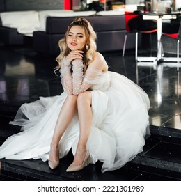 Beautiful Bride In A Wedding Dress.girl In A White Puffy Dress