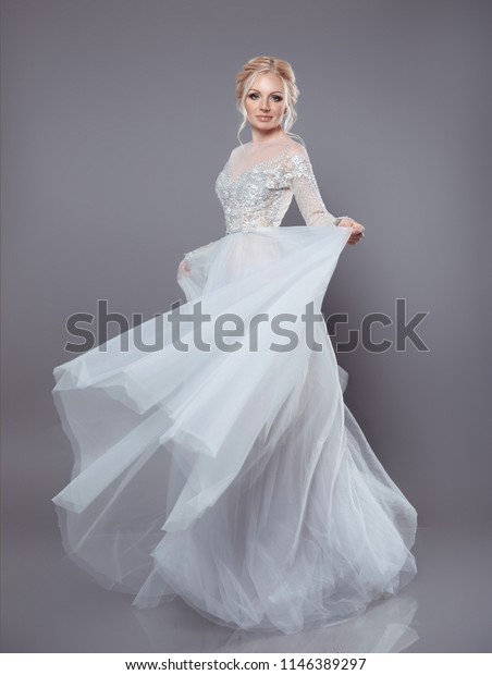 Beautiful Bride Wedding Flowing Chiffon Dress Stock Photo Edit