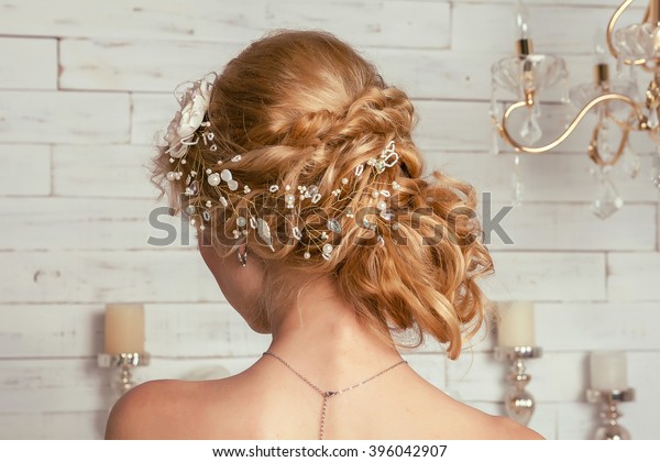 Beautiful Bride Wedding Hairstyle Hair Ornaments Stock Photo Edit