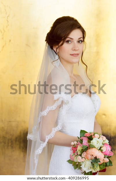 Beautiful Bride White Wedding Dress Bouquet Stock Photo Edit Now