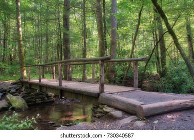 A Beautiful Bridge Over A Creek On A Hiking Trail In The Great Smoky Mountains National Park.