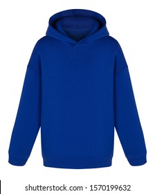 Beautiful Bright Blue Unisex Baggy Hoodie, For Design, Blank, Mockup, Clipping, Ghost Mannequin, Isolated On White Background