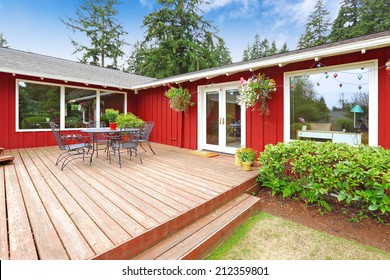 Beautiful Bright Red House With Patio Area And Walkout Deck