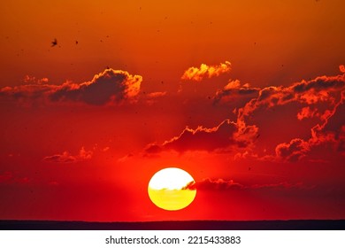 Beautiful Bright Red Orange Sunset.