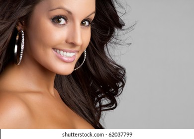 Beautiful brown eyes smiling woman