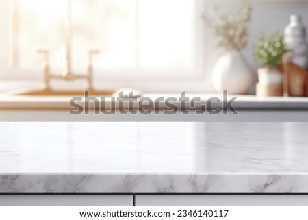 beautiful brown wood table top kitchen interior background and blurred defocused with daylight flare bokeh, product montage display