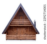 Beautiful brown wooden home house cottage log cabin chalet hut isolated on white background