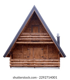 Beautiful brown wooden home house cottage log cabin chalet hut isolated on white background