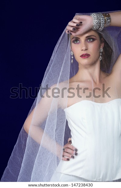 Beautiful Brunette Bride Wedding Dress Under Stock Photo Edit Now