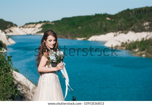 Beautiful Brunette Bride White Wedding Dress Stock Photo Edit Now