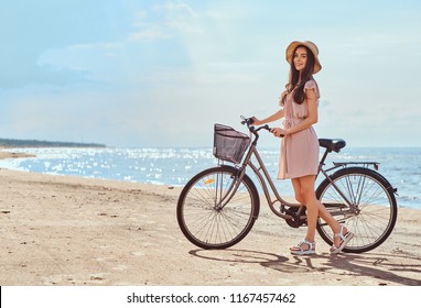 Beauty Riding Bicycle On Beach Sunsetthe Stock Photo 418802425 ...