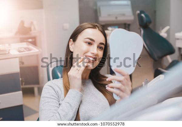 Beautiful Brunette Girl Smiles Dentistry Cost Stock Photo (Edit Now