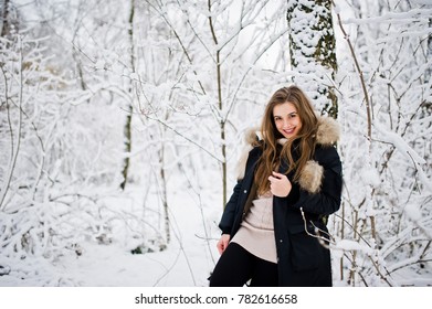 Beautiful Brunette Girl In Winter Warm Clothing Model On Winter Jacket Beautiful Brunette Girl In Winter Warm Clothing Model On Winter Jacket