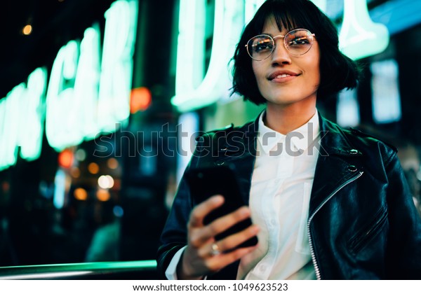 Beautiful Brunette Hipster Girl Short Haircut Stock Photo Edit