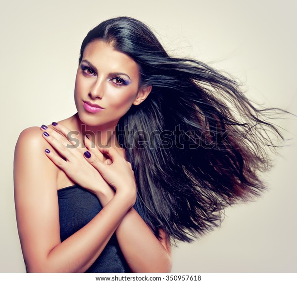 Beautiful Brunette Long Hair Flying Elegant Stock Photo Edit Now