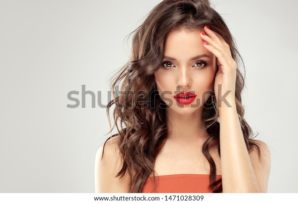 Beautiful Brunette Model Girl Long Curly Stock Photo Edit Now