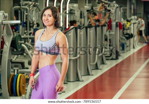 Beautiful Brunette Short Hair Gym Listening Stock Photo Edit Now