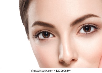 Beautiful Brunette Woman Beauty Face Closeup Macro Skin And Beautiful Eyes