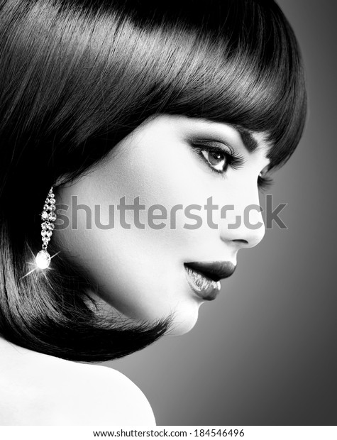 Beautiful Brunette Woman Bob Haircut Fringe Stock Photo Edit Now