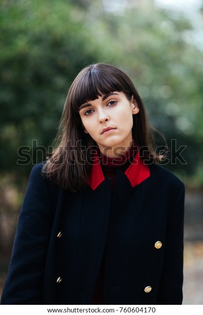 Beautiful Brunette Woman Portrait Short Hairs Stock Photo Edit