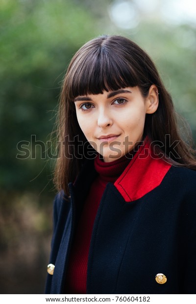 Beautiful Brunette Woman Portrait Short Hairs Stock Photo Edit