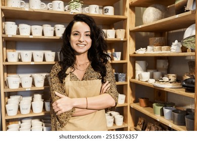 Beautiful brunette woman posing in pottery studio. - Powered by Shutterstock