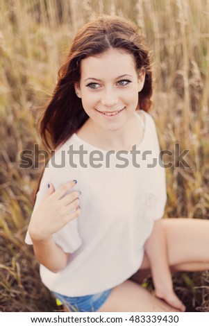 Similar – Outdoor portrait of beautiful happy teenager girl