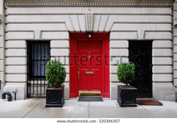 Beautiful Building Entrance Red Door Manhattan Stock Photo Edit
