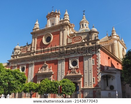 Beautiful building in Seville, Spain. Formerly a mosque, now a baroque Roman Catholic church of the Savior or Colegial del Divino Salvador.
