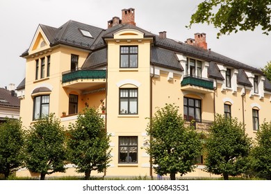 Beautiful Building With Trees In Oslo City.