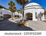 The beautiful buildings at Kalithea Springs constructed in the 1930s, Rhodes Island, Greece, Europe. Kallithea Therms, Kallithea Springs located at the bay of Kallithea on Rhodes island, Greece. 