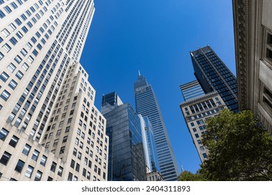 Beautiful Buildings and Skyscrapers with a Blue Sky in Midtown Manhattan of New York City