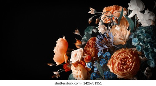 bunch of flowers with black background