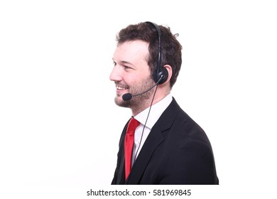 Beautiful business man with a headset