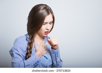 beautiful business woman got sick and is coughing, isolated on background - Shutterstock ID 370713824