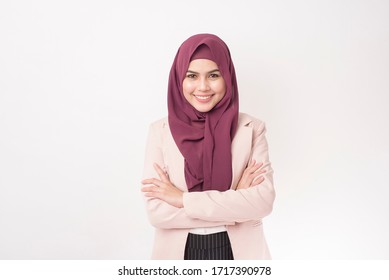 Beautiful Business Woman With Hijab Portrait On White Background 
