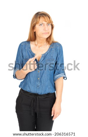 Beautiful businesswoman doing different expressions in different sets of clothes: suspicion